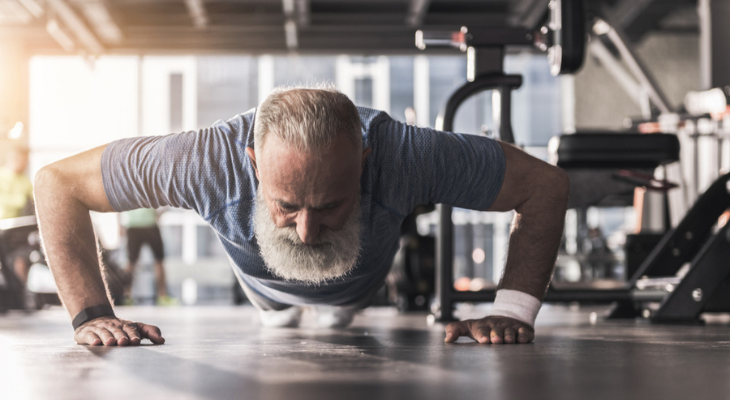 Old man does push ups